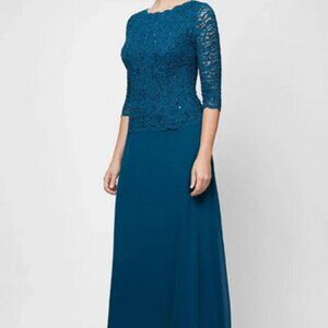 Alex Evenings Blue Sparkle Mock Two Piece Sequin Lace Chiffon Gown